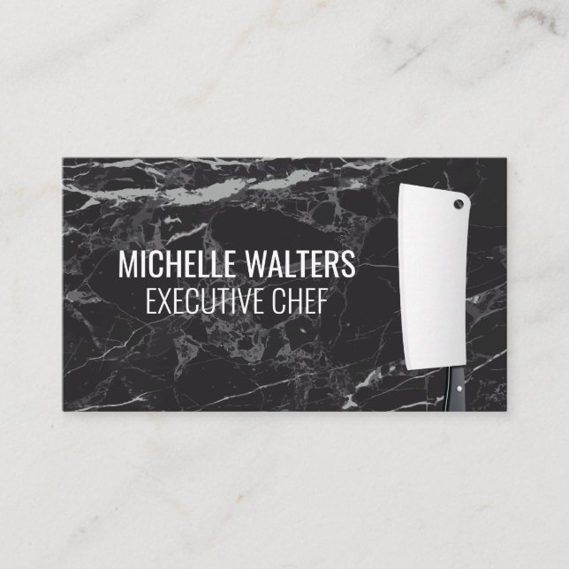 Cleaver Knife | Marble Background Business Card (Front)