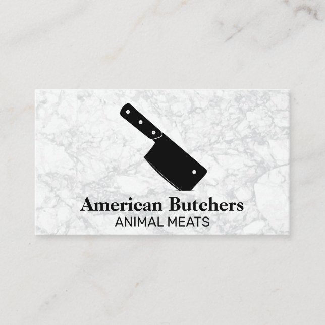Cleaver Knife | White Marble Background Business Card (Front)