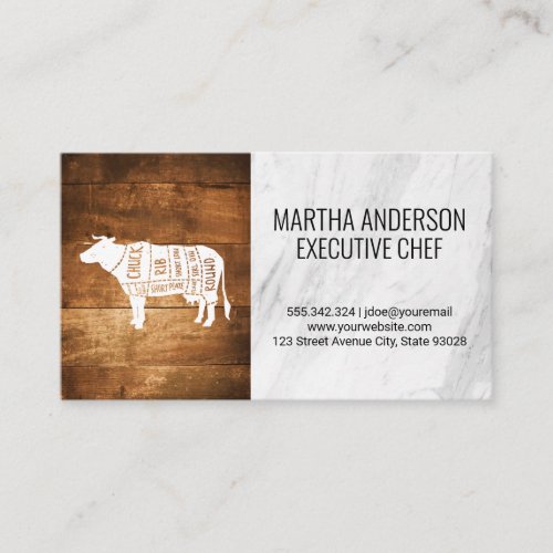 Cleaver  Wood Marble Beef Diagram Business Card