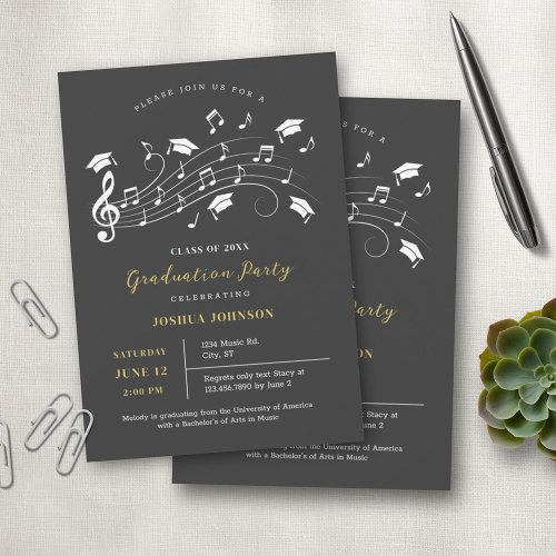 Clef and Musical Notes Pentagram Graduation Invita Invitation