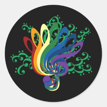 Clef Bouquet On Black Classic Round Sticker by missprinteditions at Zazzle