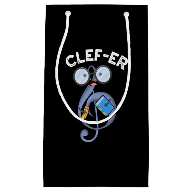 Clef-er Funny Music Pun Dark BG Small Gift Bag (Front)