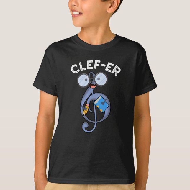 Clef-er Funny Music Pun Dark BG T-Shirt (Front)