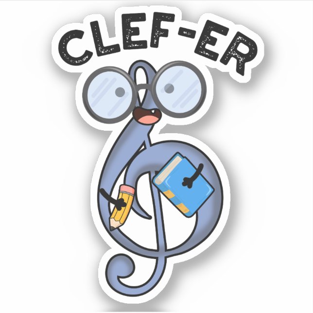 Clef-er Funny Music Pun  Sticker (Front)