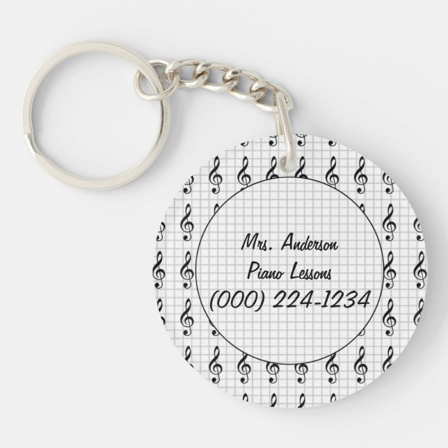 Clef Note on Graph Paper- Piano Teacher Keychain (Front)