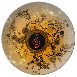 Clef with floral elements porcelain plate