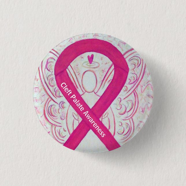 Cleft Palate Awareness Hot Pink Ribbon Angel Pins (Front)