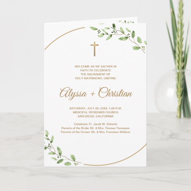 Clegant Catholic Wedding Program With Readings  (Front)