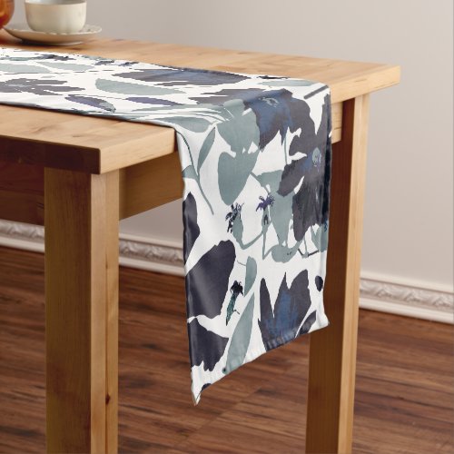 Clematis Blue Gray Floral Pattern Home Decor Short Table Runner