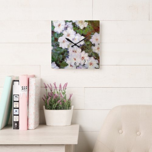 Clematis by Claude Monet Square Wall Clock