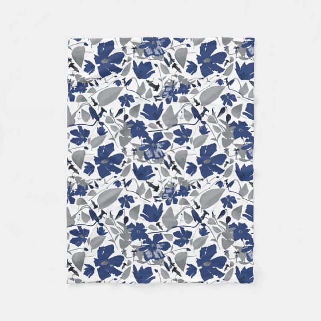 Clematis Elegant Vine Blue Gray Fleece Blanket (Front)