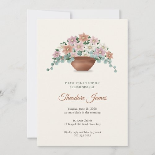 Clematis Eucalyptus Bowl Christening Invitation