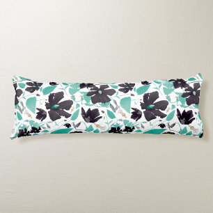 Clematis Floral Gray Teal Watercolor Body Pillow