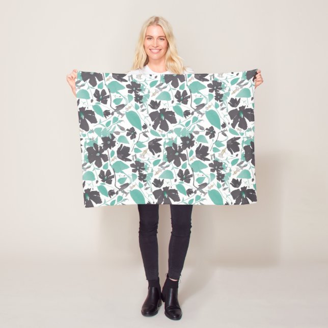 Clematis Floral Pattern Chocolate Mint Fleece Blanket (In Situ)