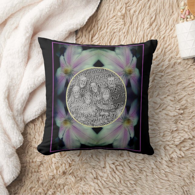 Clematis Flower Petals Abstract Add Your Photo Throw Pillow (Blanket)