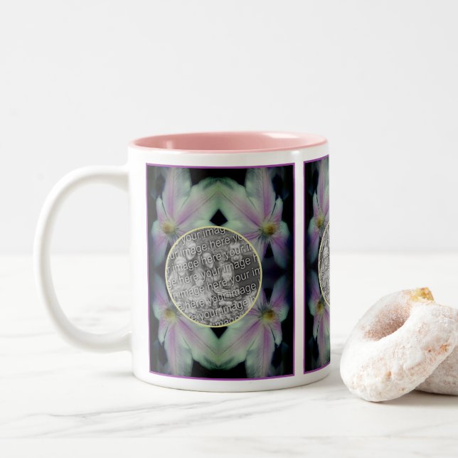 Clematis Flower Petals Abstract Add Your Photo Two-Tone Coffee Mug (With Donut)