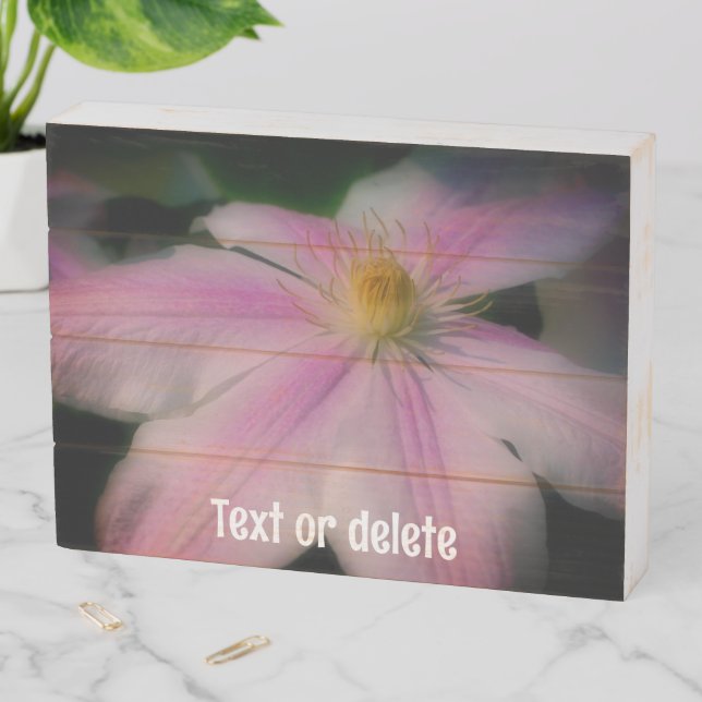 Clematis Flower Petals Up Close Personalized Wooden Box Sign (In Situ Horizontal)