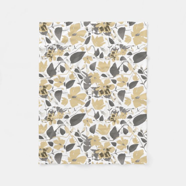 Clematis Flowering Gold Gray Watercolor Vine Fleece Blanket (Front)