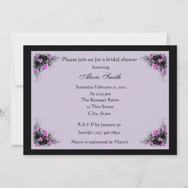 Clematis flowers bridal shower invitation (Front)