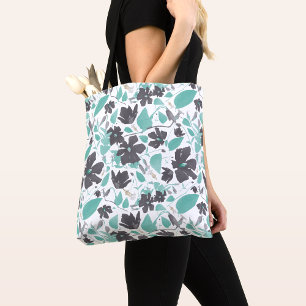Clematis Flowers Teal Botanical Floral Tote Bag