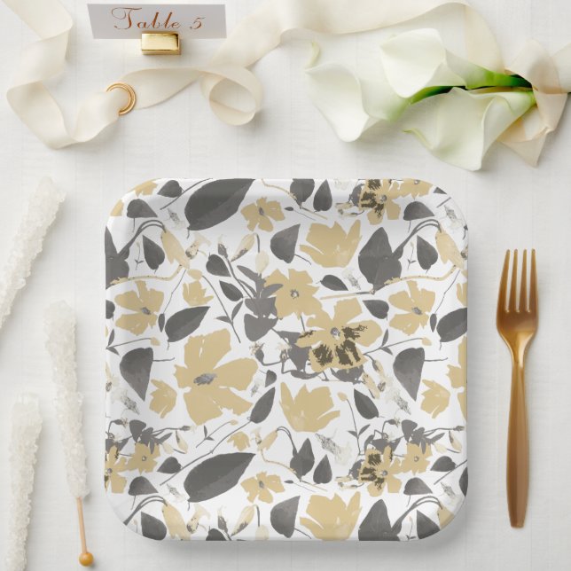  Clematis Flowers Yellow Gray Botanical Paper Plates (Wedding)