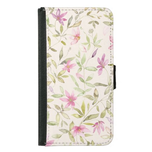 Clematis garden watercolor floral beige pink samsung galaxy s5 wallet case