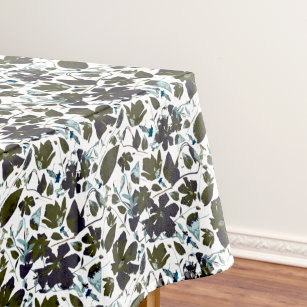 Clematis Green Blue Watercolor Flowers Tablecloth