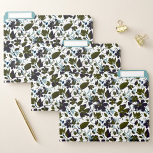 Clematis Green Blue Watercolor Vine Flowers File Folder