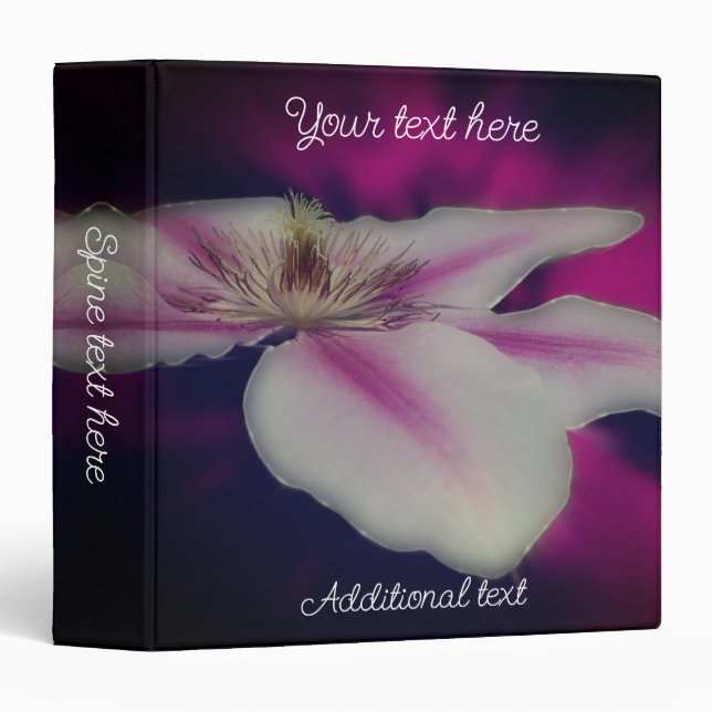 Clematis In Pink Flower Petal Personalized 3 Ring Binder (Front/Spine)