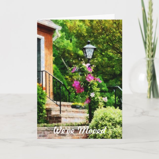 Clematis on Lamp Post - We've Moved Card (Front)
