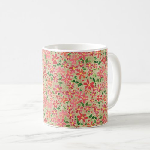 Clematis Pink Red Orange Floral Pattern on Taupe Coffee Mug