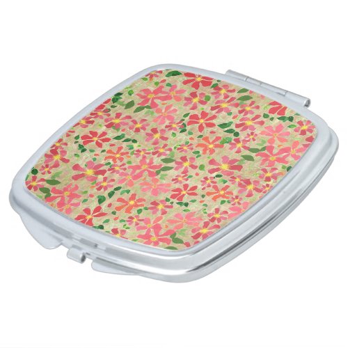 Clematis Pink Red Orange Floral Pattern on Taupe Mirror For Makeup