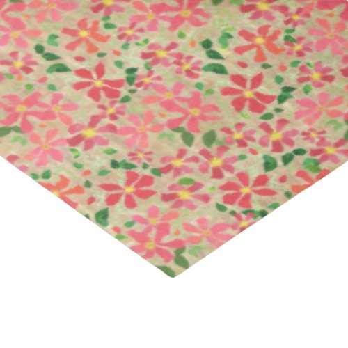 Clematis Pink Red Orange Floral Pattern on Taupe Tissue Paper