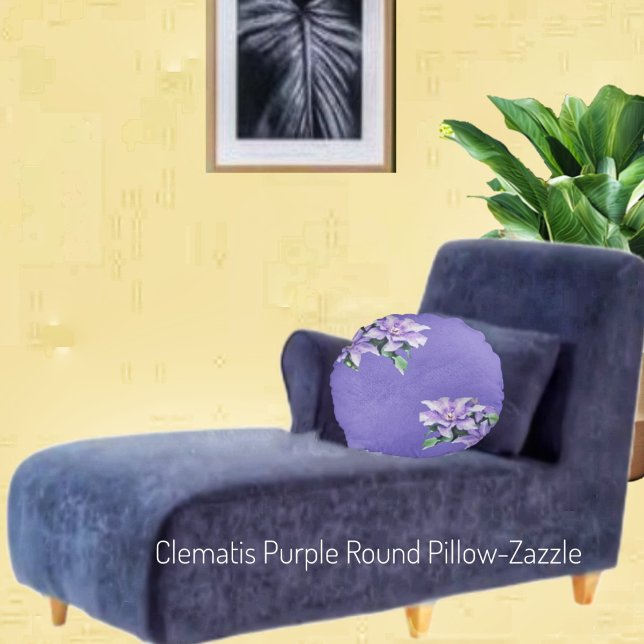 Clematis Purple Round Pillow (Creator Uploaded)