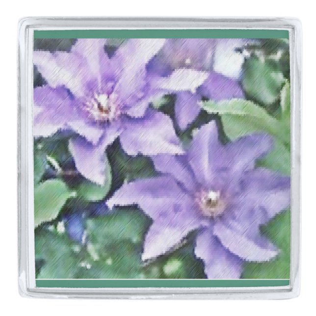 Clematis Purple Silver Finish Lapel Pin (Front)