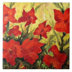Clematis Red Flowers Ceramic Tile