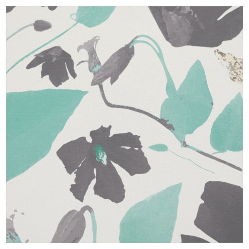 Clematis Teal Gray Brown Floral Pattern Fabric Zazzle