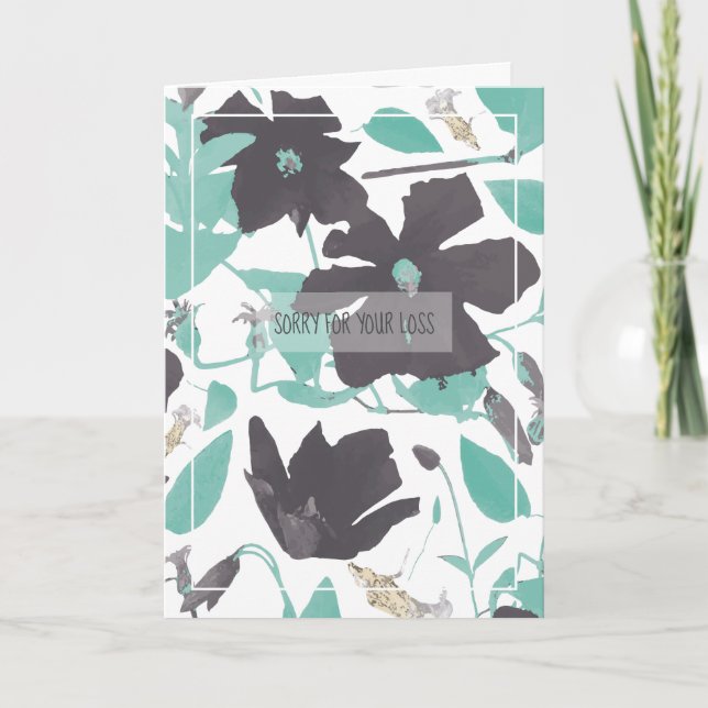 Clematis Teal Watercolor Floral Sympathy Card (Front)