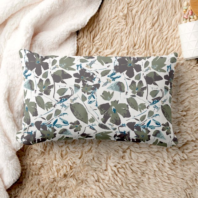 Clematis Vine Elegant Green Blue Floral Lumbar Pillow (Clematis Vine Elegant Green Blue Floral home decor pillow from Studio Posies.)