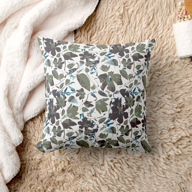 Clematis Vine Elegant Green Blue Floral Throw Pillow (Clematis Vine Elegant Green Blue Floral Home Decor Pillow from Studio Posies.)