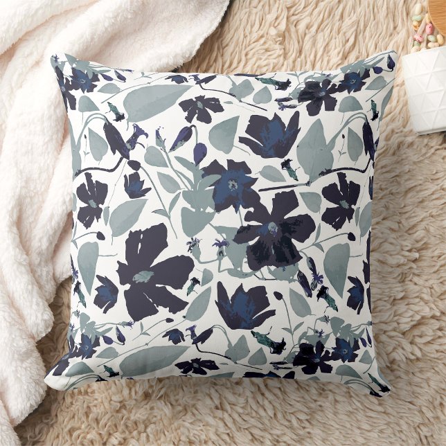 Clematis Vine Elegant Watercolor Flowers Throw Pillow (Clematis Vine Elegant Watercolor Flowers Throw Pillow from Studio Posies. )