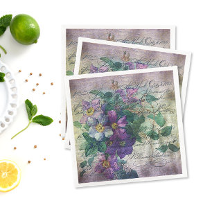 Clematis Vine Handwriting Ephemera Decoupage Napkins