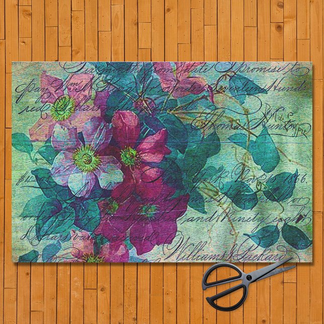 Clematis Vine Handwriting Plum Ephemera Decoupage Tissue Paper (Creator Uploaded)