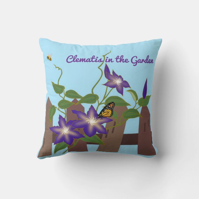 Clematis Vine in the Garden  Throw Pillow (Back)