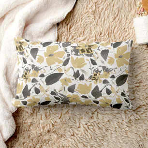 Clematis Vine Yellow Gray Flowers Lumbar Pillow