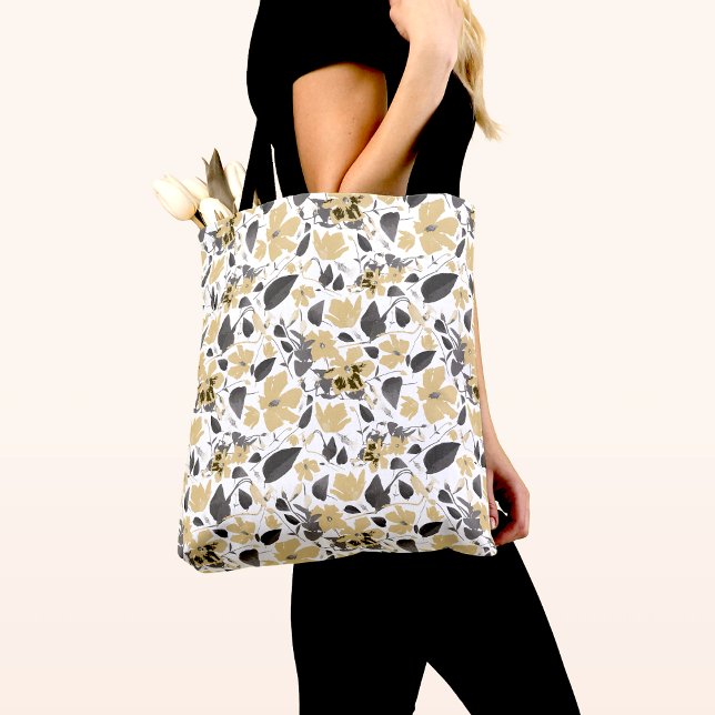 Clematis Vine Yellow Gray Flowers Shopping Tote Bag (Clematis Flowering Vine Yellow Gray Tote Bag from Studio Posies.)