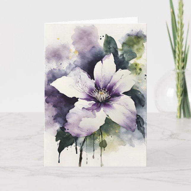 Clematis - Watercolor flowers Card (Front)