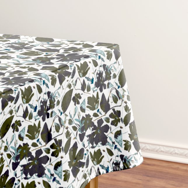 Clematis Watercolor Flowers Tablecloth (Clematis green blue floral vine table cloth by Studio Posies. )