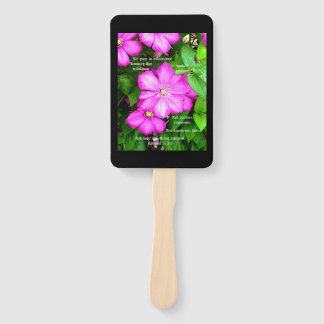 Clematis with Romans 5:3-5 Hand Fan