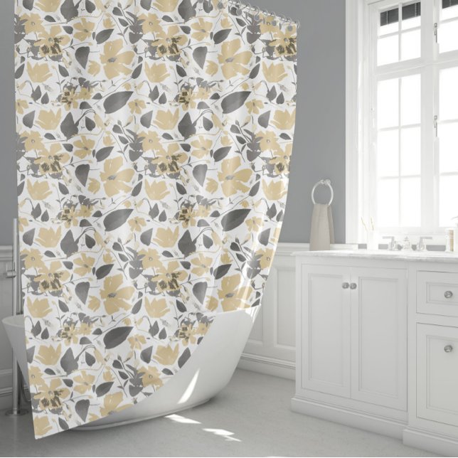 Clematis Yellow Gray Floral Watercolor Flowers Shower Curtain (Clematis Yellow Gray Floral Watercolor Flowers Shower Curtain from Studio Posies.)